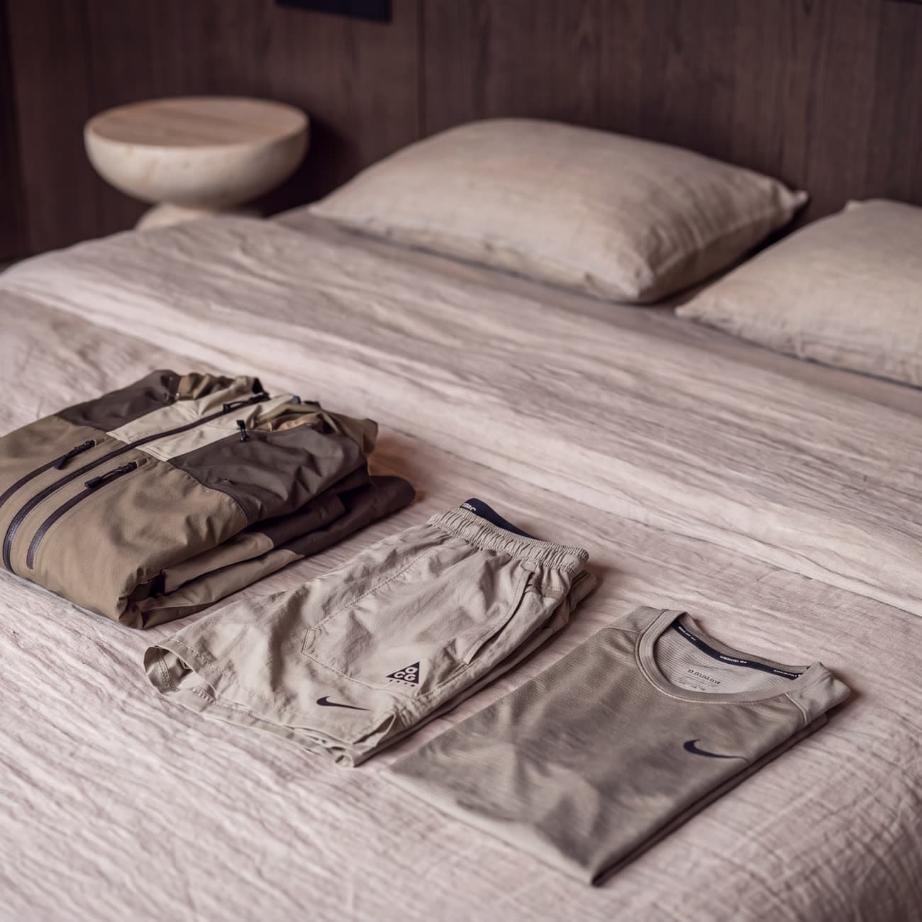 Running kit laid out on the bed the night before